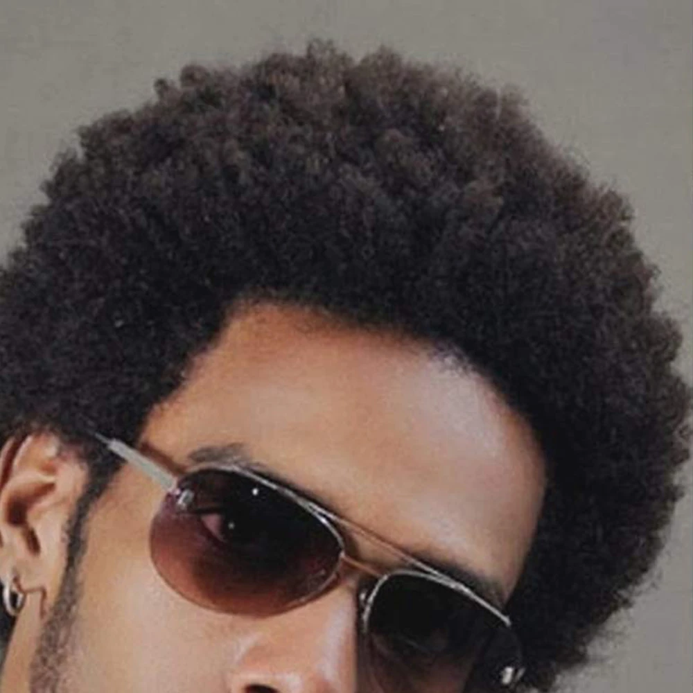 Afro курчавый кудрявый парик из натуральных волос для Для мужчин #1 угольно-черный бразильского Виргинские волос полностью ручная работа 8x10