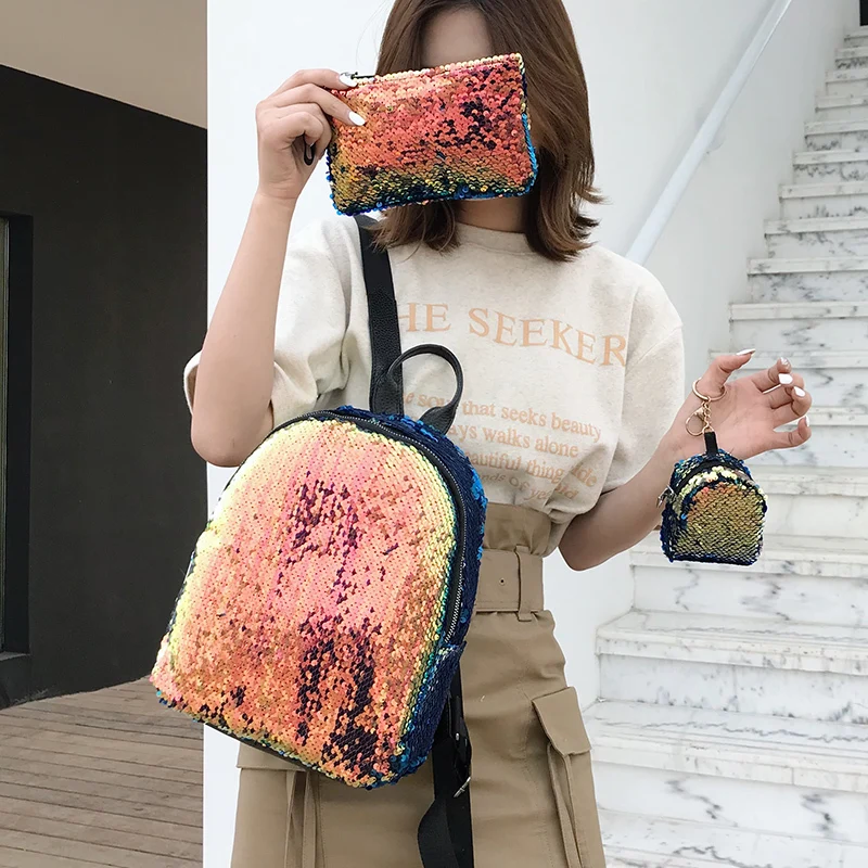 Sexy Sequins Women Backpack 3 Pcs/set Backpacks For Teenage Girls Female School Shoulder Bag Bagpack Mochila Sexy Sequins Women Backpack 3 Pcs/set Backpacks For Teenage Girls Female School Shoulder Bag Bagpack Mochila