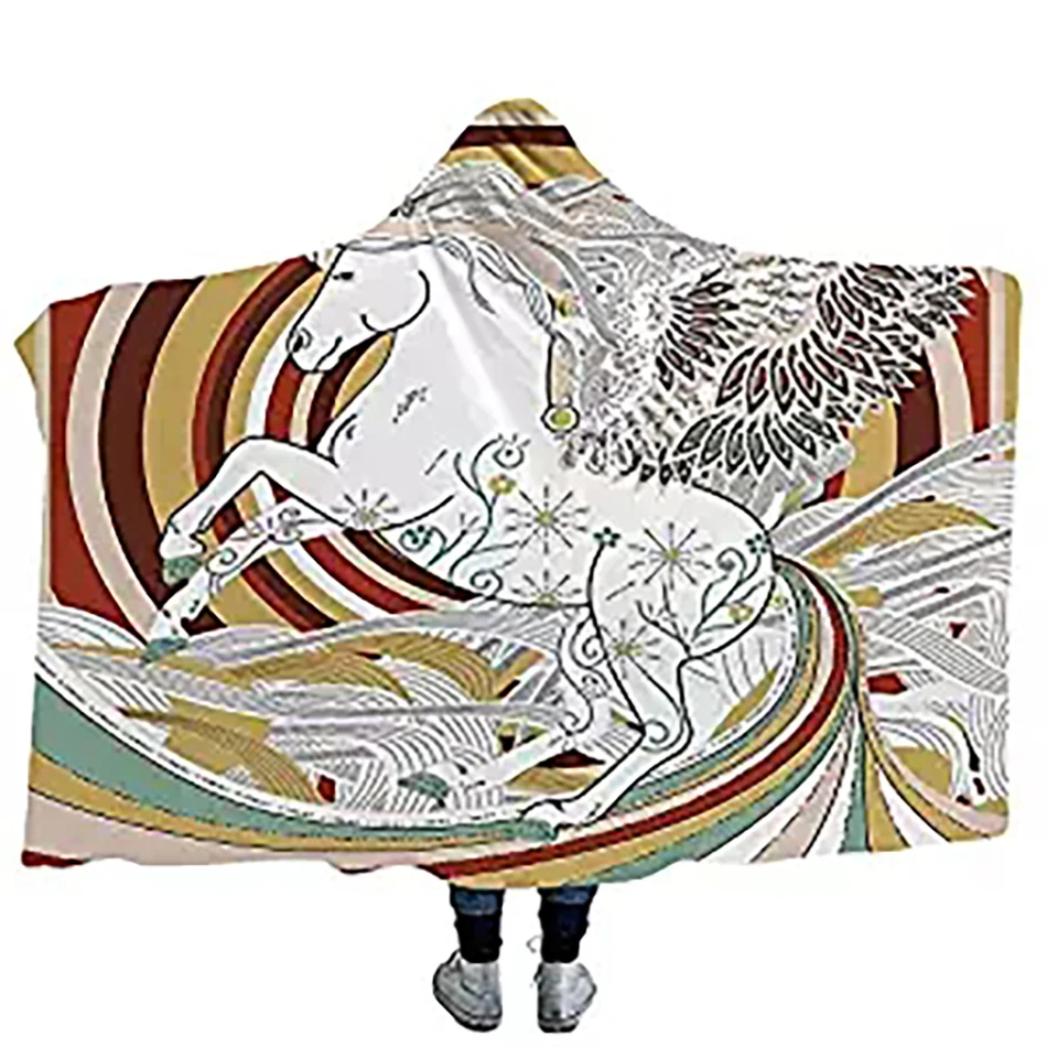Custom Pattern 3D Printed Plush Hooded Blanket for Adults Kid Warm Wearable Fleece Throw Blankets | Дом и сад