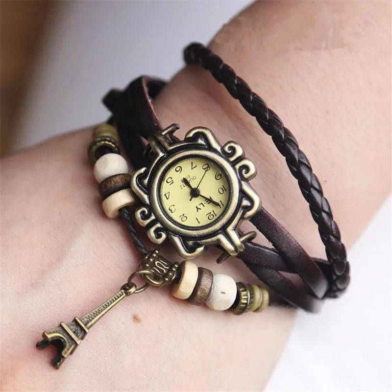 

Hot Sale Eiffel Tower Ladies Watches High Quality Vintage Women Quartz Leather Strap Watch Bracelet Wrist Clock Woman
