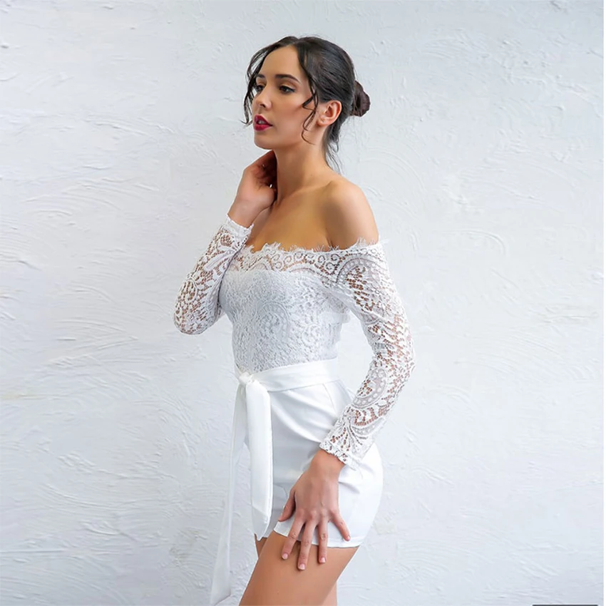 White Sexy Lace Patchwork Jumpsuit Women Casual Slim Off-The-Shoulder Breathable Playsuits Summer Elegant Fashion Print Bodysuit White Sexy Lace Patchwork Jumpsuit Women Casual Slim Off-The-Shoulder Breathable Playsuits Summer Elegant Fashion Print Bodysuit