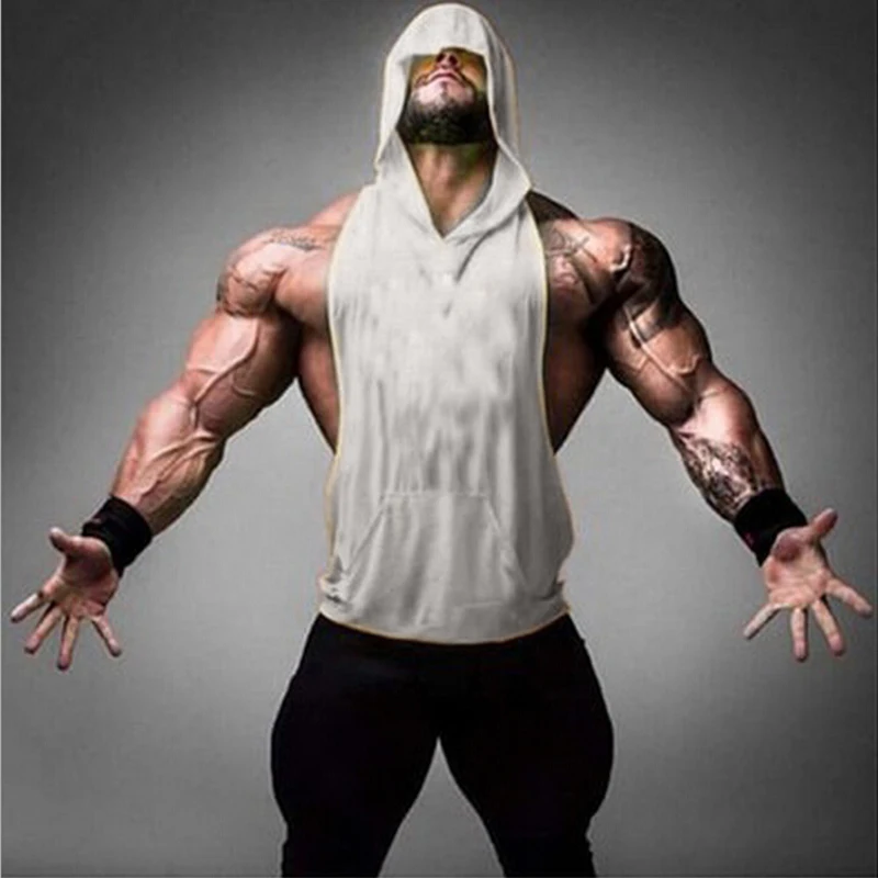 

Mens Stringer Hoodie Tank Top Bodybuilding Gymnasium Clothing Fitness Sleeveless Singlet Shirt Deep ridge Tank Top Hoodies Male