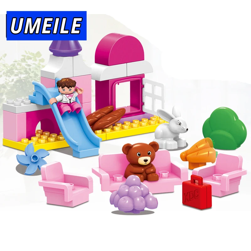 Бренд UMEILE 59 шт. оригинальные розовые детские игрушки для девочек замок парк слайд
