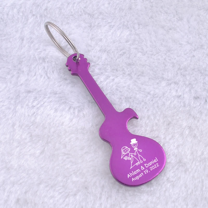 

100pcs Custom Wedding Gift for Guest Personalized Guitar Shaped Bottle Opener Keychain Keyring Music Themed Wedding Party Favor