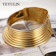 Vintage Statement Choker Necklace Women Gold Color Leather Collar Maxi Necklace African Jewelry Adjustable Chokers Big vintage faux leather x shaped choker necklace
