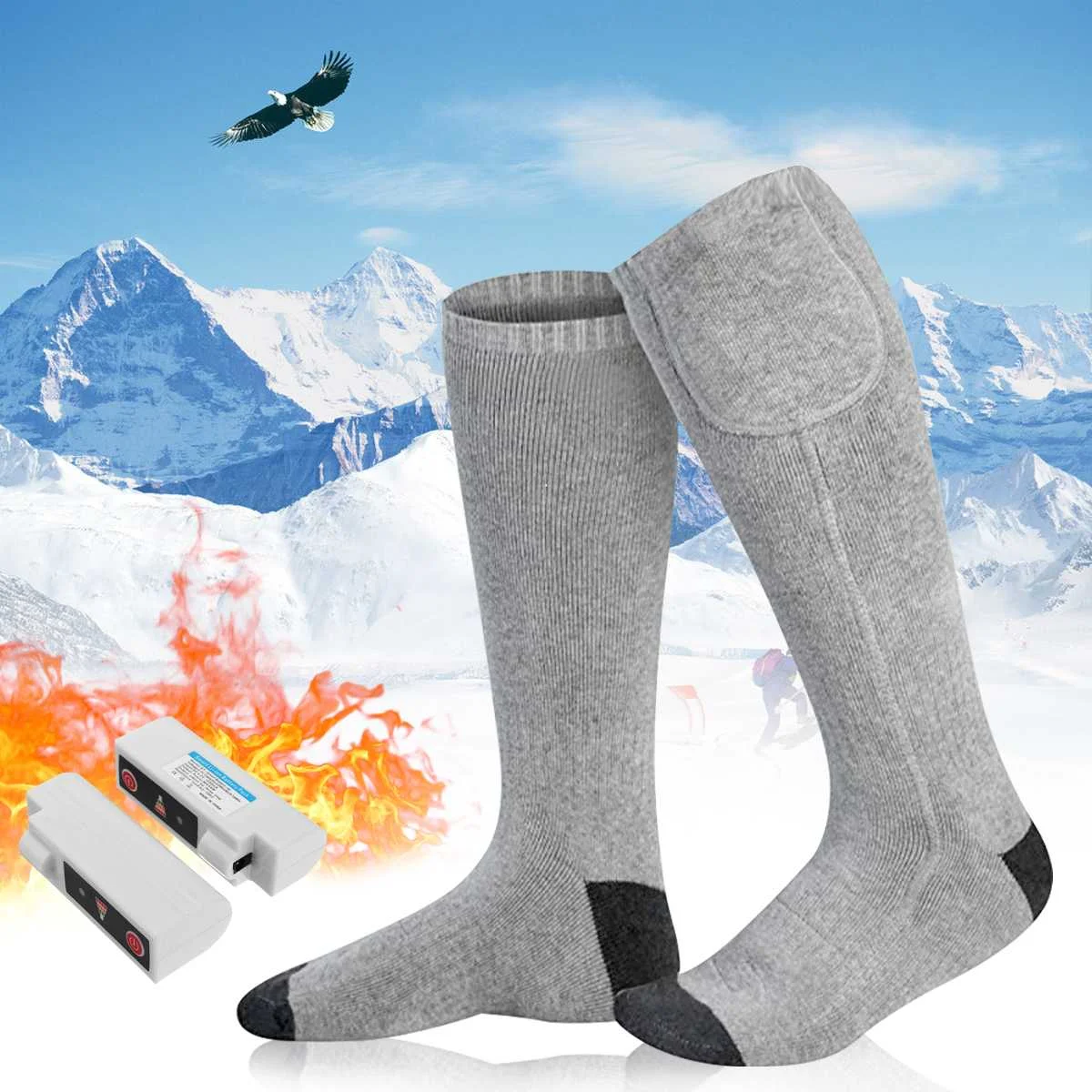 

EU Plug Electric Rechargeable Battery Heated Cotton Sock Cycling Ski Warmer Feet Adult Keep Warm Breathe Polyester 3 Temperature