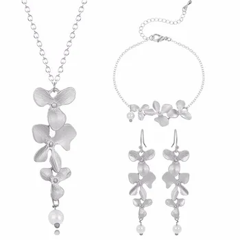 Kinitial 3pcs Orchid Flower Bridal Wedding Jewelry Set New Arrival Luxury Lotus Necklace Earrings Bracelet Party joyas bijoux