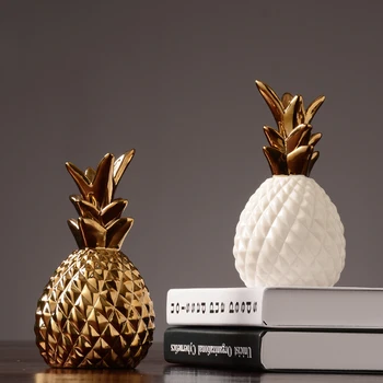 

Modern Golden Ceramic Pineapple Leaf fruit basin figurines home decor feng shui decorations Plant wedding decoration accessories