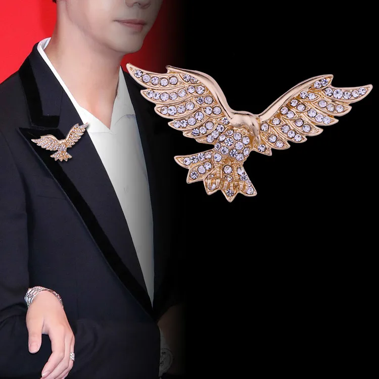 

i-Remiel Fashion Classic Men's Bird Brooch General Eagle Suit Coat Collar Lapel Pin Badge Ancient Crystal Brooches Accessories