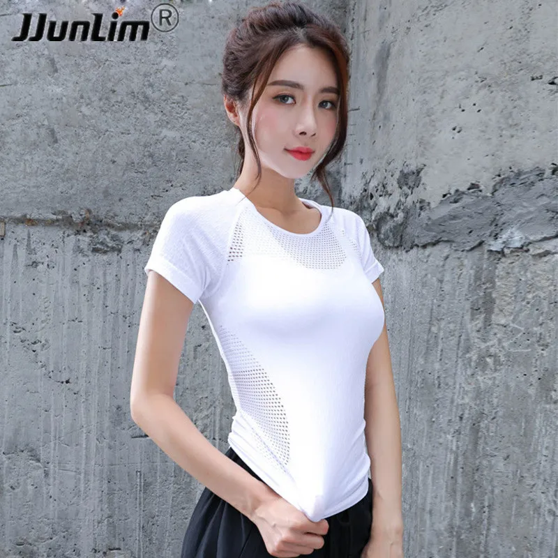 

Women Yoga T Shirt Sexy Hollow Out Training Top Dry Fit Fitness Top Shirts Workout Gym Clothes Female Sport Running Tight Shirt