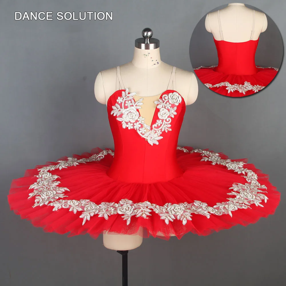 Red Spandex Bodice Pre-professional Ballet Pancake Tutu Ballerina Solo Costume Girl and Women Stage Performance Dress BLL109 |