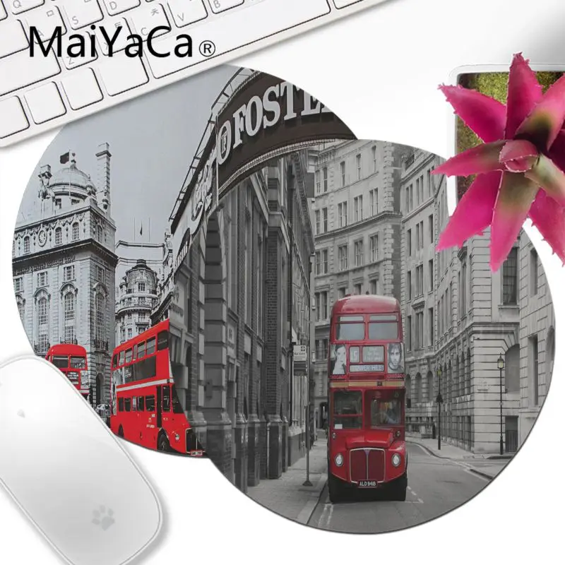 

MaiYaCa London Bus England Phone Retro Design Mouse Durable Desktop Round game Mousepad DIY Carpet Logo Printing Mouse Pad anime