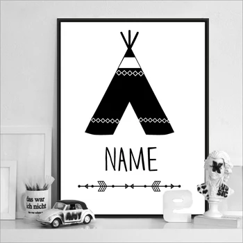

Personalized Boy Name Canvas Art Print Painting Poster Kids Room Decor, Boys Name With Teepee Art Canvas Painting Picture Print
