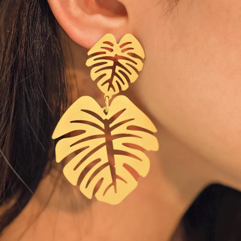 

GIVVLLRY Tropical Leaves Drop Earrings Fashion Jewelry Bohemian Multicolored Hollow Monstera Leaf Statement Earrings for Women