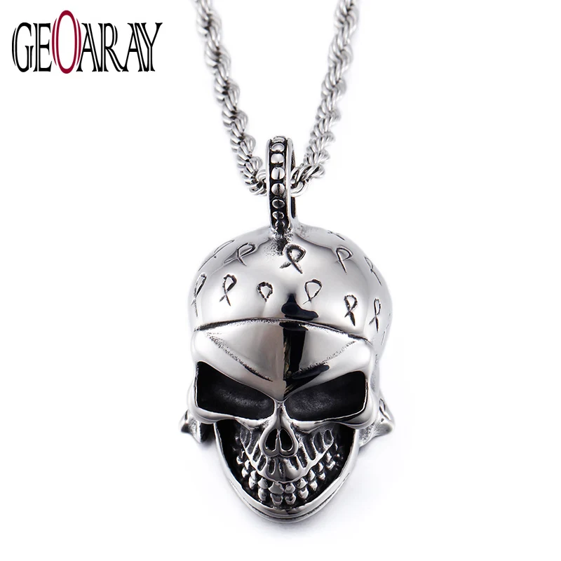 

Geoaray Unique Big Skull Necklaces For Men Biker Stainless Steel Pendant Necklace Rock Punk Gothic Jewelry