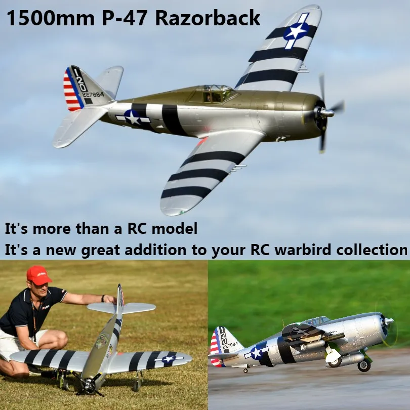Радиоуправляемый самолет FMS 1500 мм 1 5 м P47 P 47 Razorback 6CH с втягиванием светодиодный 6S EPO