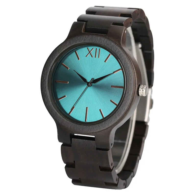 

Full Wooden Nature Ebony Wood Watch Men Gift Male Wrist Watch Fashion Creative Bracelet Fold Clasp Trendy Green/Blue/Yellow Face