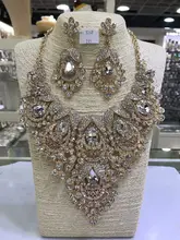 Amazing Colorful Peacock Wedding Crystal Rhinestone Jewelry Sets African Indian Bridal Necklace Earrings Sets QW1175