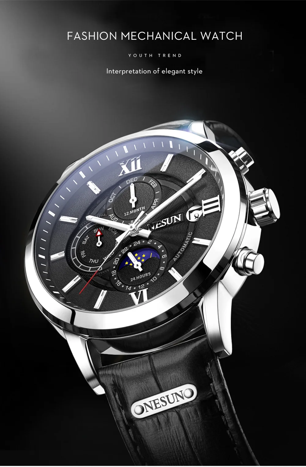 Швейцарские мужские спортивные часы Nesun автоматические механические лучший бренд класса люкс большие модные кожаные мужские наручные часы Relogio Masculino