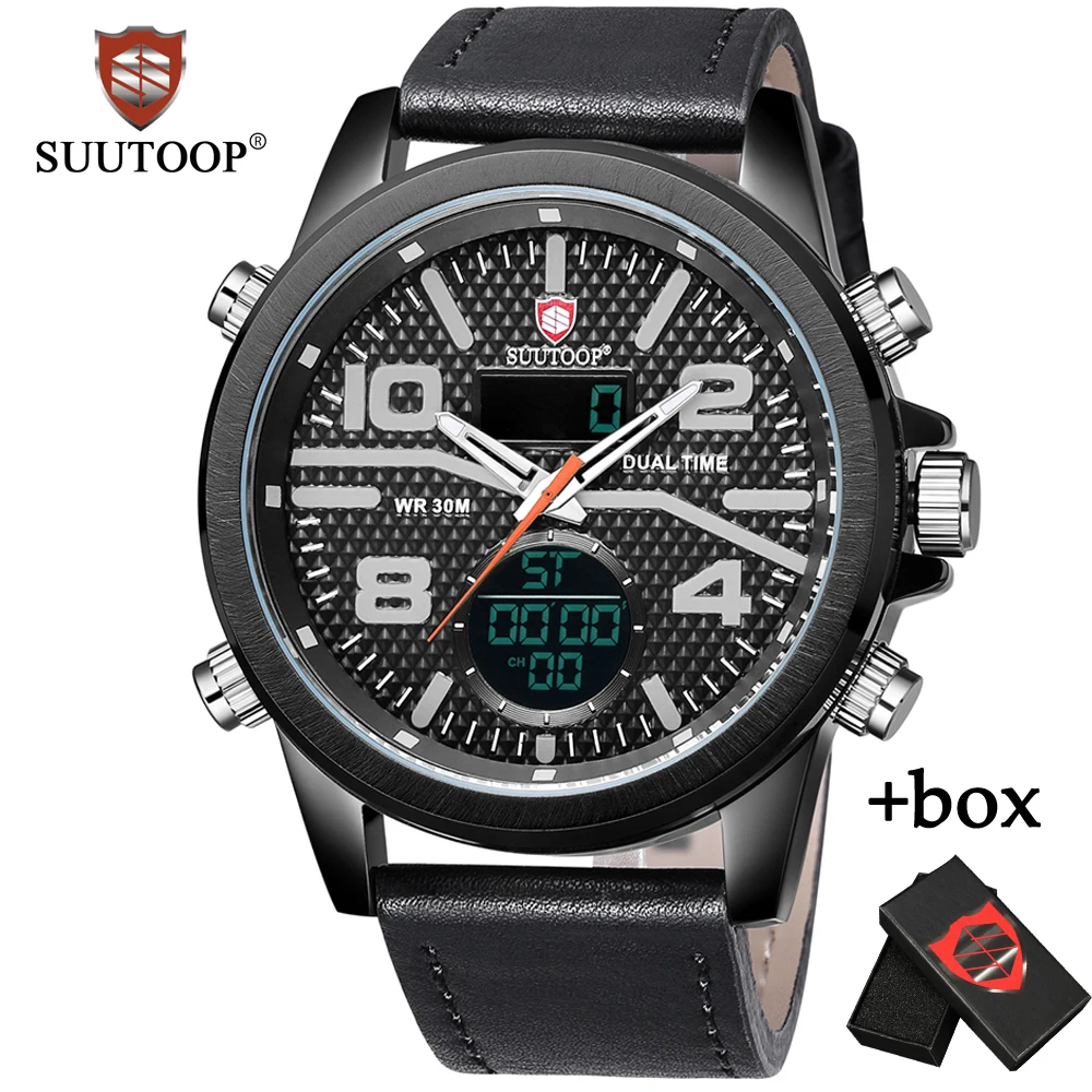 

New Analog Waterproof Quartz Watch Genuine Leather Sports Led Digital Watches Men's Business Clock Relogio Masculino