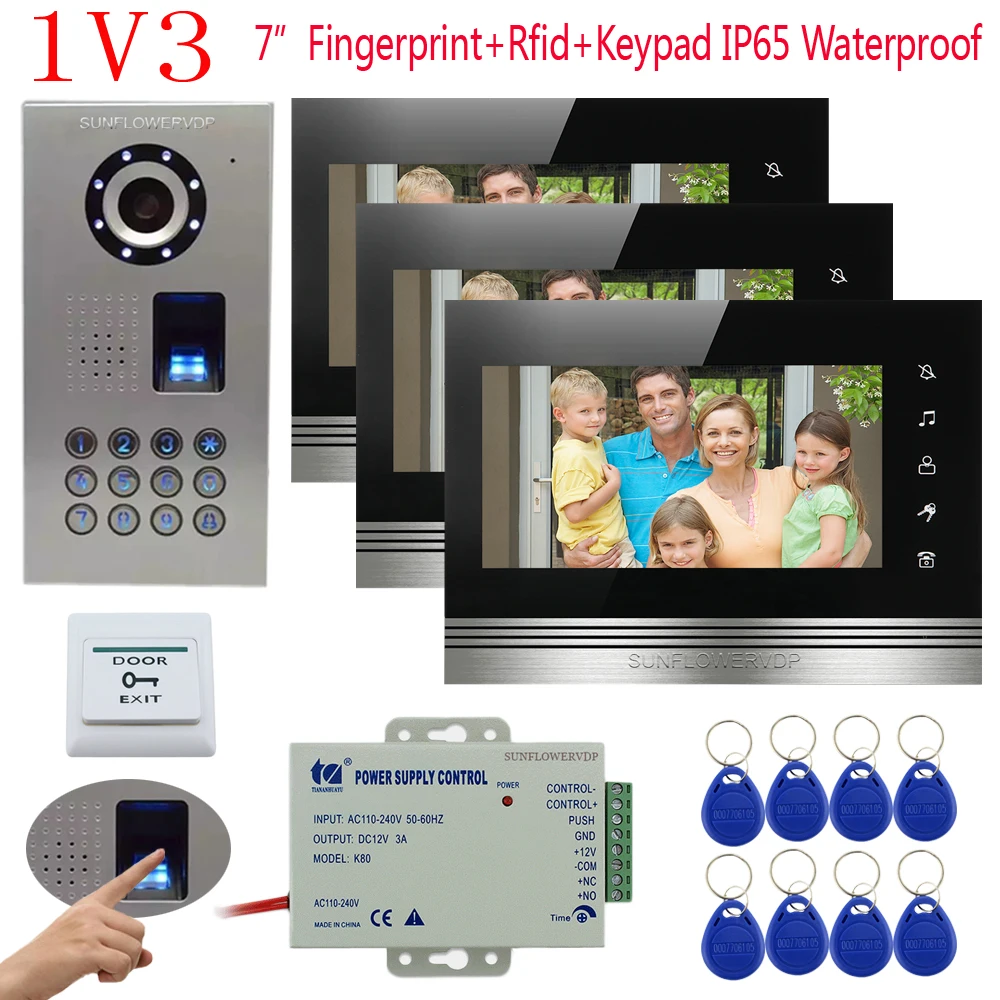 

Rfid Cards Fingerprint Keypad Doorphone For Video Intercom Touch Key 7" Color Lcd Video Intercom IP65 Waterproof For Office