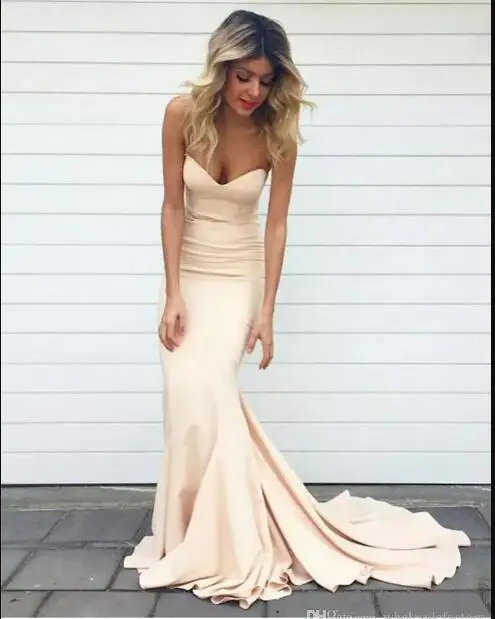 

Simple Mermaid Prom Dresses Nude Color Sweetheart Neck Formal Evening dress 2017 indian saree Long Women Celebrity Party Gowns