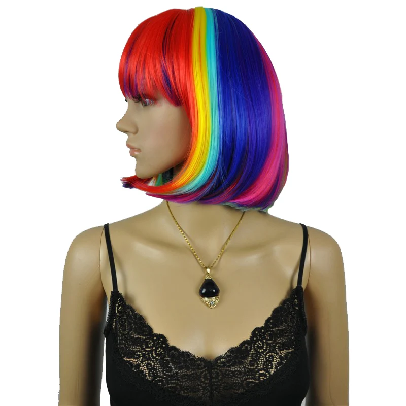 

StrongBeauty Cosplay Women's Wigs Bob Style Neat Bang Rainbow Short Straight Hair Synthetic Full Wig