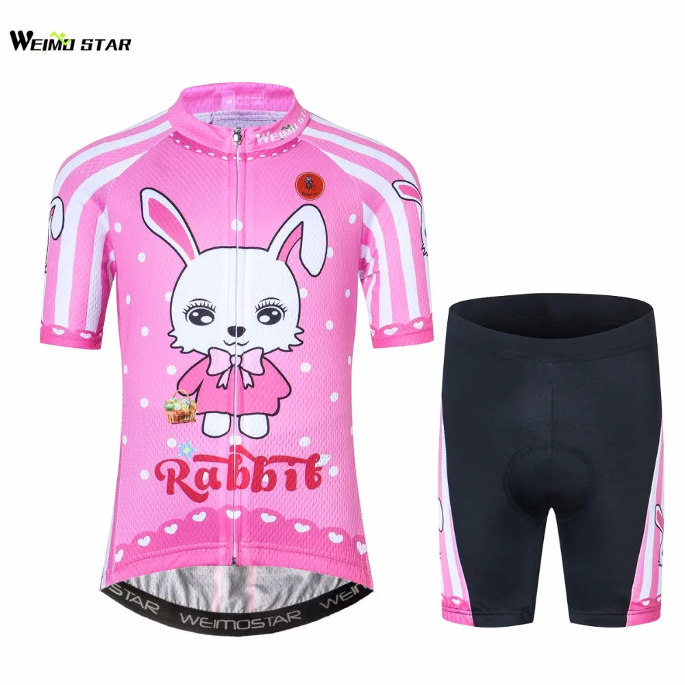 Pink Cycling Jersey Kids Bike Jersey Shorts Sets Pro Children Mtb