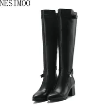 NESIMOO/ Сапоги выше колена из натуральной кожи; сезон осень-весна повседневные женские сапоги с острым носком Размеры 33-39