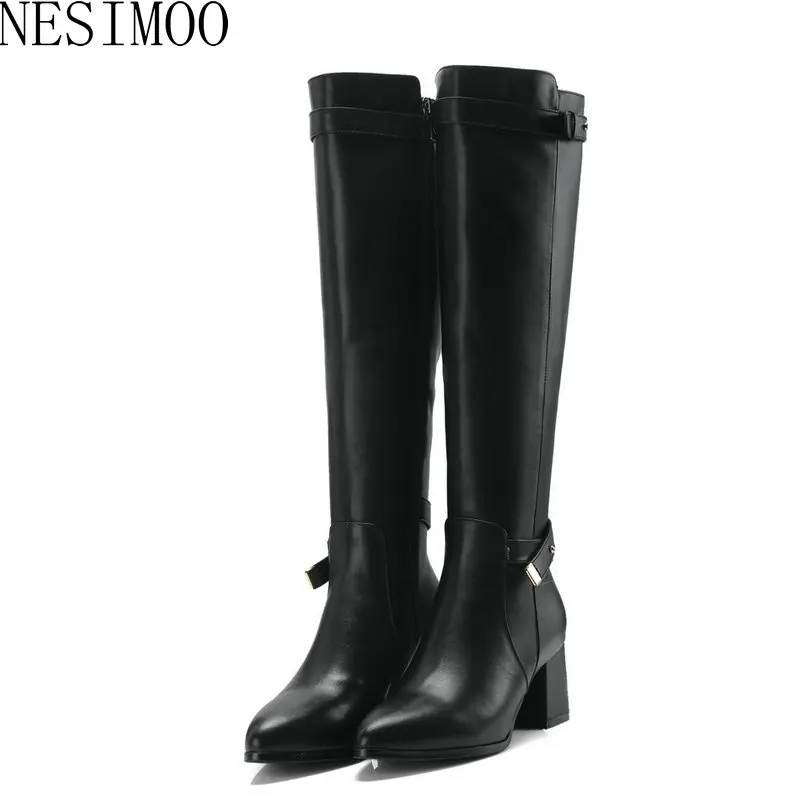 

NESIMOO 2019 Genuine Leather Over The Over The Knee Boots Autumn Spring Boots Pointed Toe Casual Women Boots Size 33-39
