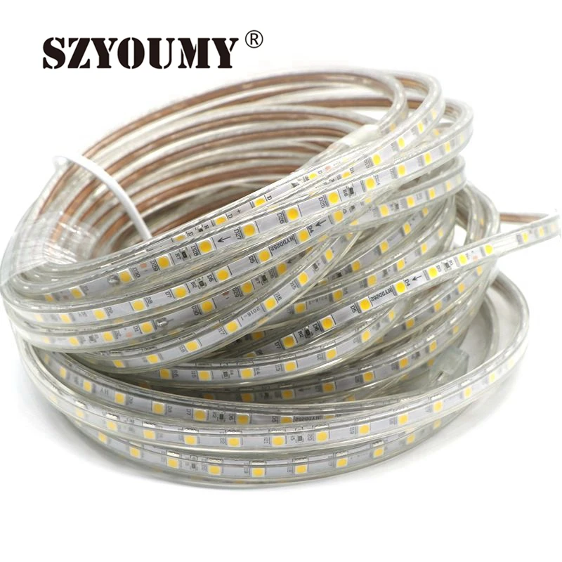 buy SZYOUMY 220V LED Strip Light 5050 Waterproof IP67 60 Leds M 230V Kitchen Outdoor Garden Tape Lamp with EU Power Plug