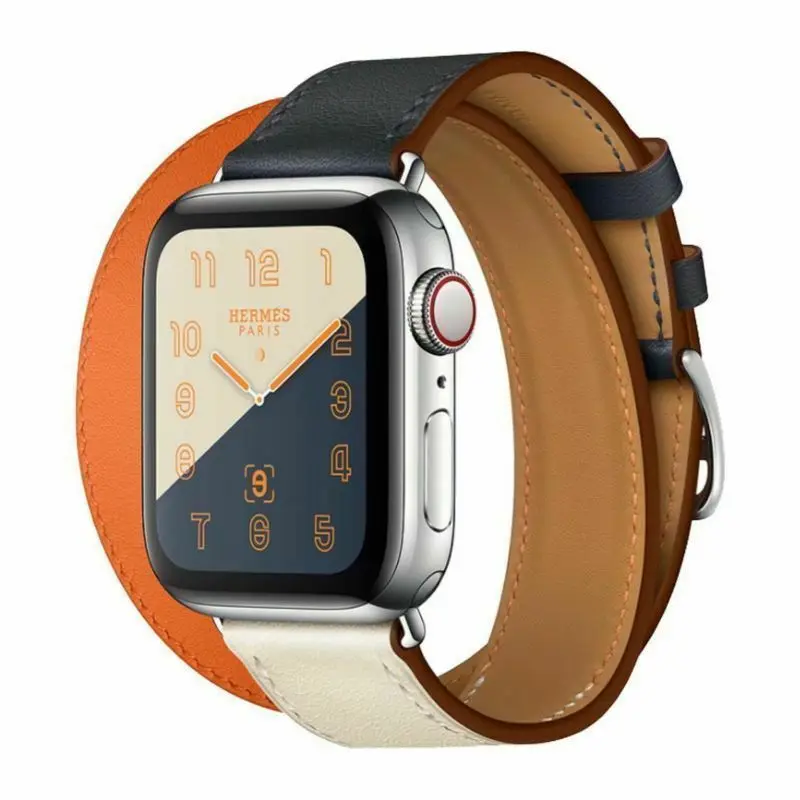 Кожаный двойной тур петля Напульсники браслет ремешок разноцветные ремешок для наручных часов для Apple Watch Series 5/4/3/2 40 мм/44 мм/38 мм/42 - Цвет ремешка: Double Tour Orange