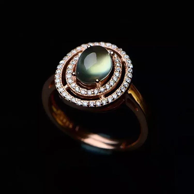 [MeiBaPJ Натуральный пренит модное кольцо с драгоценным камнем для Для женщин Настоящее серебро 925 проба изящное ювелирное изделие "Шарм" - Цвет камня: Rose gold color