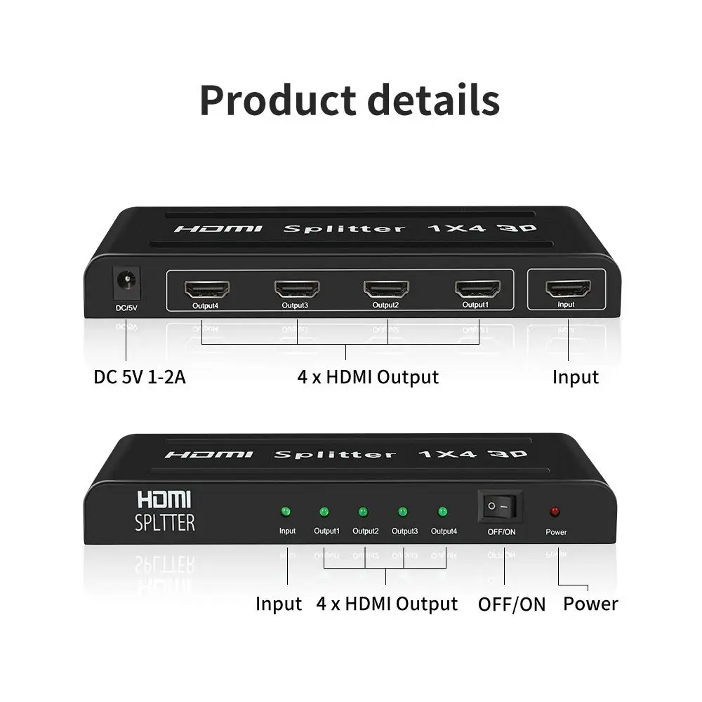 KUYIA HDMI сплиттер HD 720 P/1080 p видео HDMI коммутатор 1X4 сплиттер 1 в 4 из усилителя несколько дисплеев для проектора/HDTV/DVD
