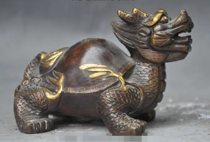 

S05733 chinese bronze gilt fengshui Animal dragon turtle Tortoise lucky statue Figurine