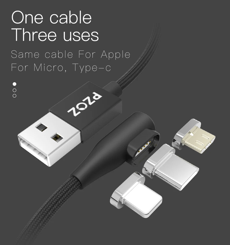 Магнитный кабель PZOZ, micro usb, быстрое зарядное устройство, type-c, usb для iphone xs max, xr, x, 8, 7 plus, 6s, 6, 5 s, Магнитный зарядный кабель на 90 градусов