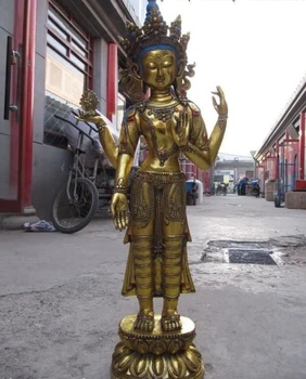 

29"Tibet Buddhism Bronze Gild Four Armed Buddha Statue
