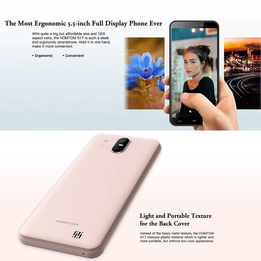 Мобильный телефон 5.5'' HOMTOM S17 2GB 16GB память 3000 mAh Face ID Android 8.1 MT6580 4 ядра 13MP+ 2MP двойной камеры 3g разблокирован смартфон