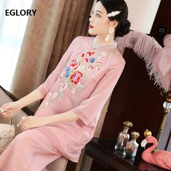 

Top Grade Designer Clothing Set 2019 Spring Summer Two Piece Suit Woman Vintage Embroidery Tops Coat+Wide Leg Pants & Capris Set