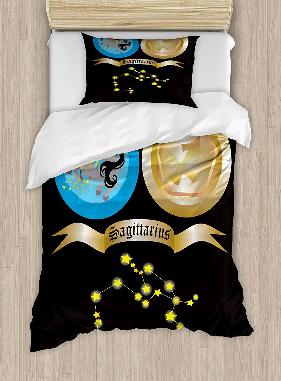 

Zodiac Sagittarius Duvet Cover Set Mythical Centaur Motif with Zodiac Sign and Constellation Stars Pattern Decor Bedding Set