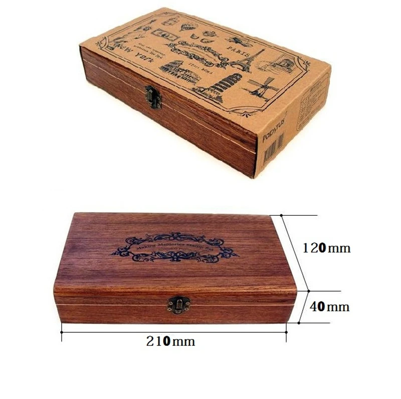 Wholesale Wood Travel Memories Stamp Gift Stamp Wooden Box Multi