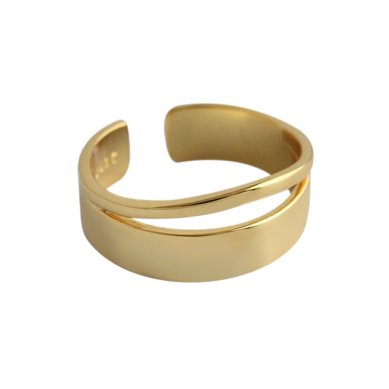 LouLeur, настоящее 925 пробы, серебряные Открытые Кольца, минималистичные, гладкие, двойная линия, простые кольца для женщин, модное кольцо, хорошее ювелирное изделие, подарки