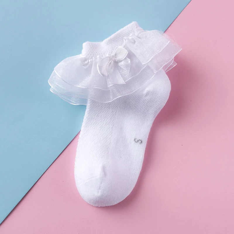 Летние От 2 до 8 лет, детские носки для девочек с кружевами, Kawaii, дышащие сетчатые короткие носки, белые, розовые, синие хлопковые носки для малышей, носки принцессы для девочек - Цвет: Белый