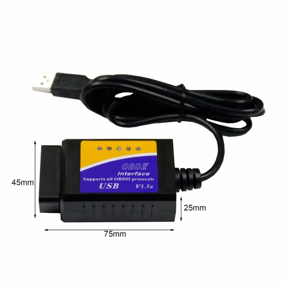 ELM327 USB OBD2 автомобильный диагностический инструмент ELM 327 V1.5 USB интерфейс OBDII CAN-BUS сканер Горячая распродажа