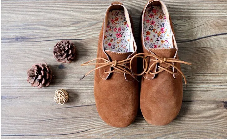 Женская обувь в стиле ретро; сезон лето-весна винтажные туфли без каблуков на шнурках из воловьей кожи; женская обувь из нубука; обувь из натуральной кожи; 2 цвета