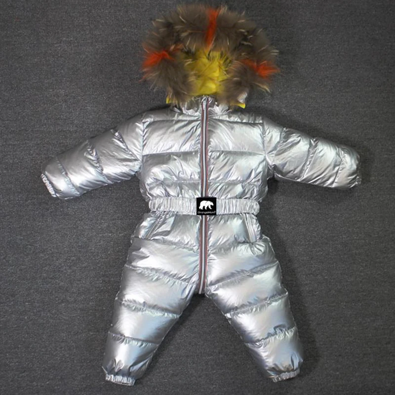Зимний комбинезон на температуру-30 градусов; детский зимний комбинезон с капюшоном из натурального меха; детская модная теплая одежда для мальчиков и девочек; пуховик