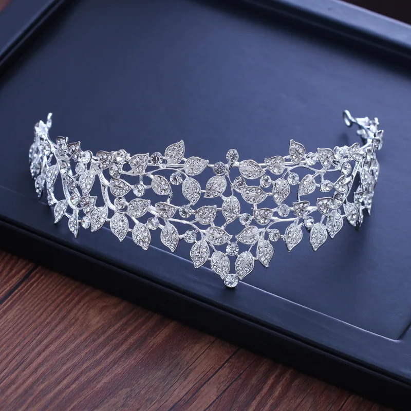 Барокко разнообразных серебро кристалл лист Свадебная корона-тиара горный хрусталь Pageant Диадемы для выпускного диадема головной убор Свадебные аксессуары для волос