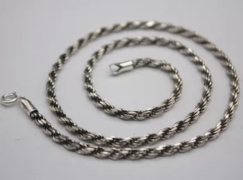 

Retro Pure S925 Silver Necklace Man Women's Rope Link Chain 3mmW 17.7"L New Jewelry