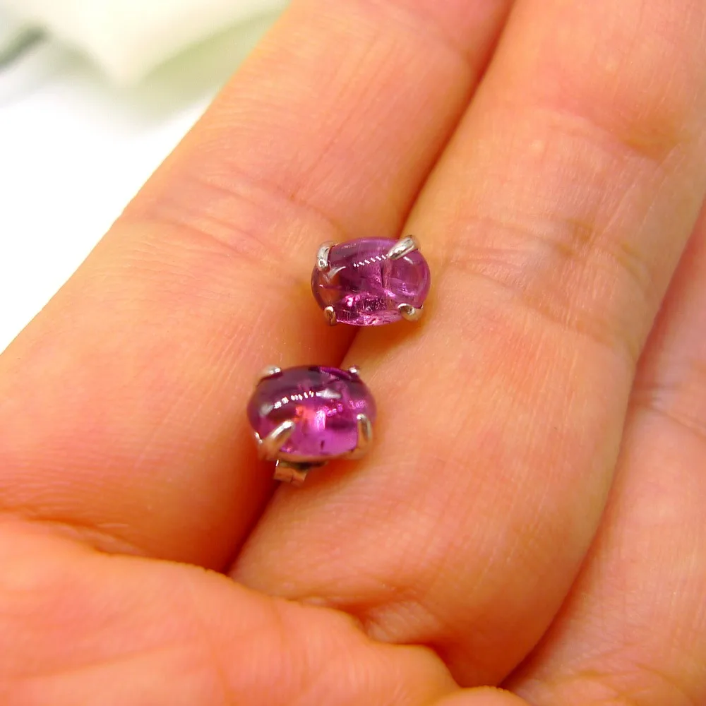 silver earrings for women gemstone jewelry Natural red tourmaline