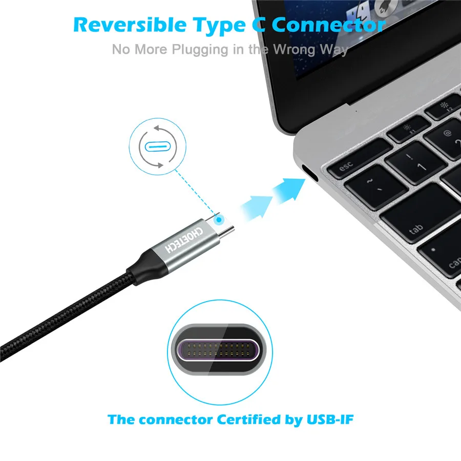 CHOETECH USB 2.0 نوع C إلى USB نوع C كابل ل xiaomi redmi k20 الهاتف المحمول كابل كابل شحن سريع ل USB نوع-C الأجهزة